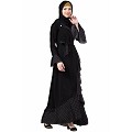 Designer black polka dotted frilled abaya Designer black polka dotted frilled abaya